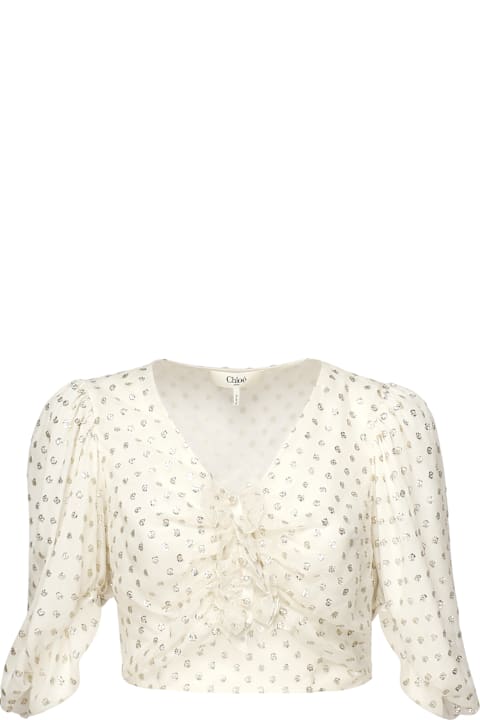 Chloé الملابس لـ السيدات Chloé Silk And Lurex Jacquard Crop Top