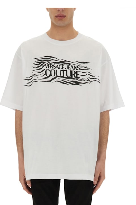 Versace Jeans Couture Topwear Sale for Men Versace Jeans Couture Zebra Rhinestone Logo T-shirt
