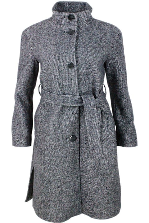 Armani Collezioni for Women Armani Collezioni High-neck Tied-waist Buttoned Coat