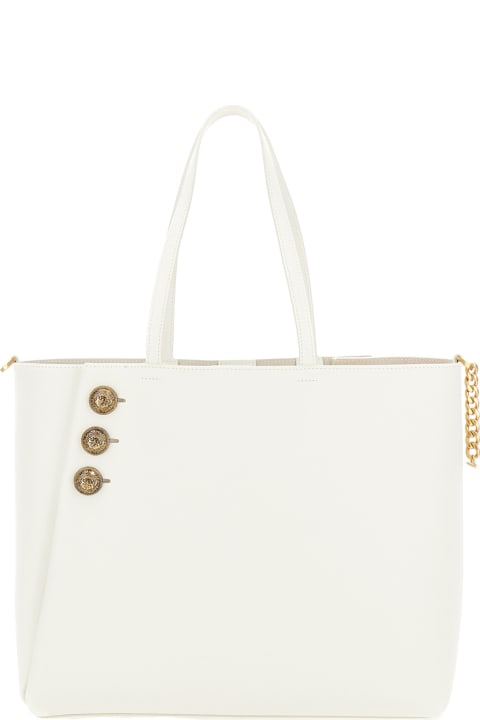 Fashion for Women Balmain 'emblème' White Tote Bag With Balmain Coin Buttons And Logo Print In Smooth Leather Woman