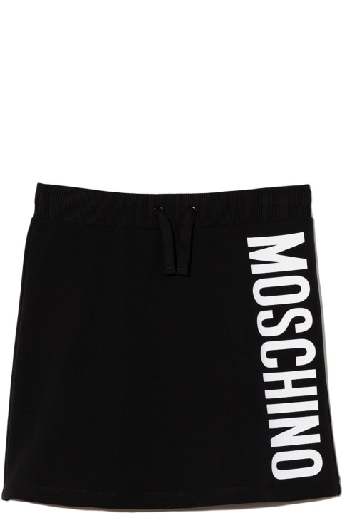 Moschino Kids Girl's Black Cotton Skirt With Logo Print