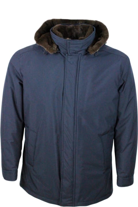 Barba Napoli for Men Barba Napoli 3/4 Length Luxury Jacket Padded In Technical Fabric With Precious And Precious Lapin Lining And Detachable Hood. Zip Closure And Front Pockets