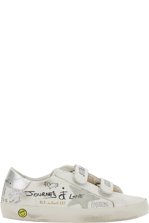 Golden Goose Shoes for Girls Golden Goose 'old School' White Low-top Sneaker With All-over Writings In Leather For Girls
