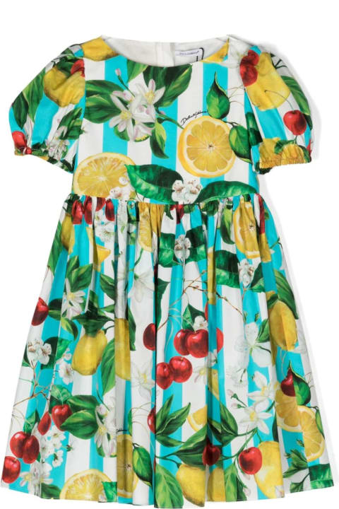 Fashion for Girls Dolce & Gabbana Striped Poplin Dress With Lemon And Cherry Print