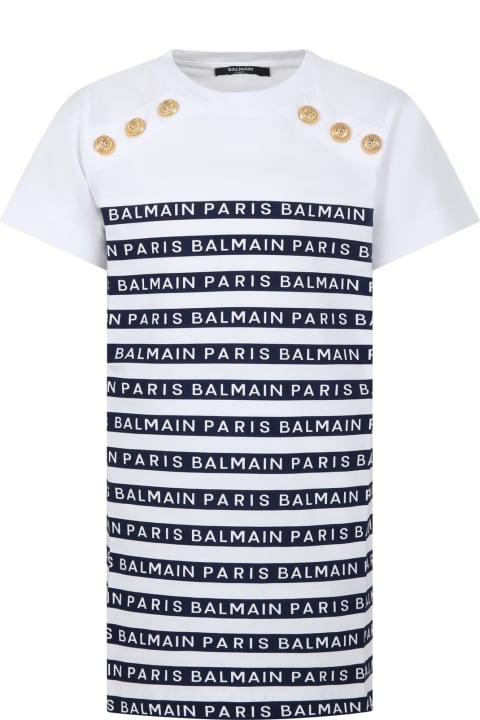 Fashion for Girls Balmain Dress For Girl With Blue Stripes And Logo