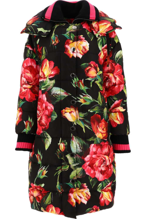 Dolce & Gabbana for Women Dolce & Gabbana Floral-printed High-neck Long Coat