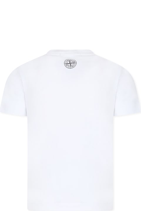 Topwear for Boys Stone Island White T-shirt For Boy With Logo
