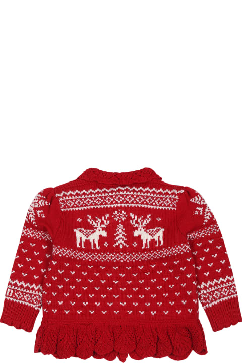 Topwear for Baby Boys Ralph Lauren Red Cardigan For Baby Girl With Reindeer
