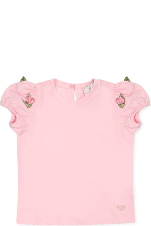 Monnalisa Topwear for Baby Boys Monnalisa Pink T-shirt For Baby Girl With Roses