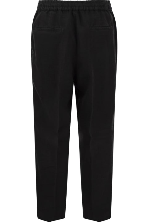 Brunello Cucinelli Clothing for Men Brunello Cucinelli Leisure Fit Trousers In Linen Gabardine With Drawstring And Double Darts