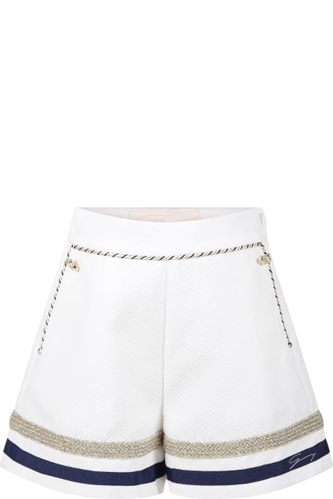 Genny Bottoms for Girls Genny White Shorts For Girl With Blue And Lurex Details