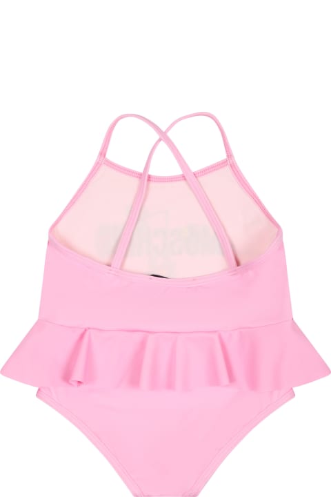 Moschino Swimwear for Baby Girls Moschino Pink One Piece Swimsuit For Baby Girl With Logo