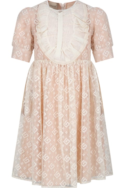 Dresses for Girls Gucci Pink Dress For Girl With G Quadro Motif