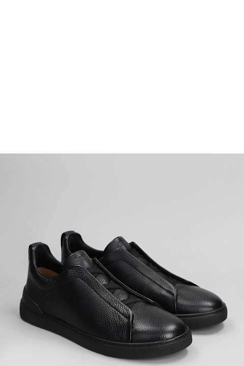 Zegna Sneakers for Men Zegna Triple Stich Sneakers In Black Leather
