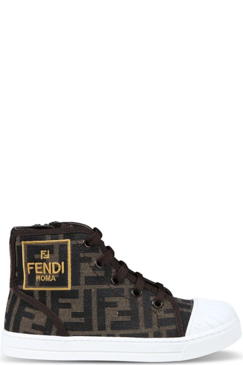 Fendi Shoes for Boys Fendi Brown Sneakers For Kids With Iconic Ff Logo