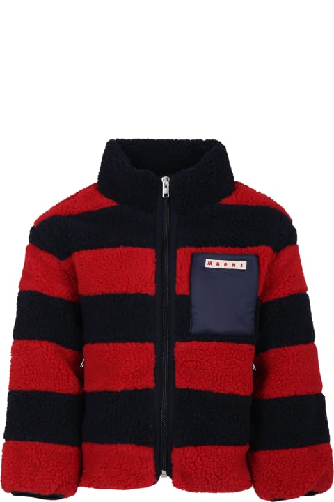 Marni for Kids Marni Red Faux Fur Coat For Kids With Logo