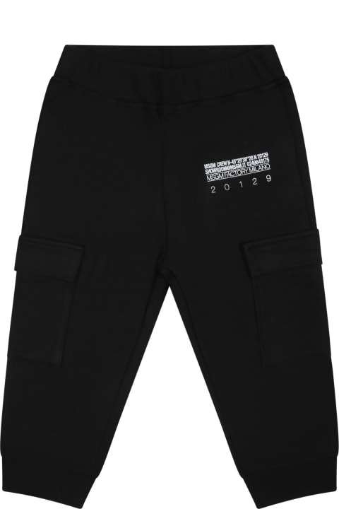 Bottoms for Baby Girls MSGM Black Trousers For Baby Boy With Logo