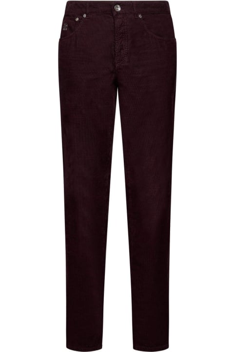 Brunello Cucinelli Clothing for Men Brunello Cucinelli Logo Embroidered Cropped Corduroy Pants