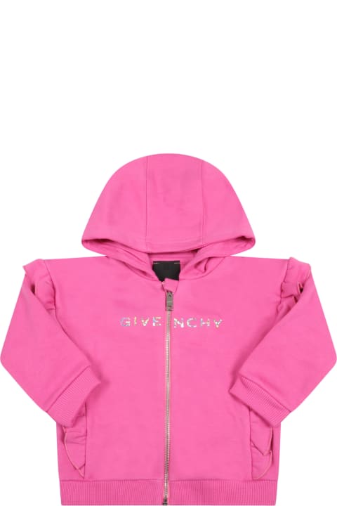 Fuchsia Sweatshirt For Baby Girl With Logo