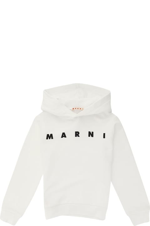 Marni for Kids Marni White Hoodie With Logo Lettering Print In Cotton Boy