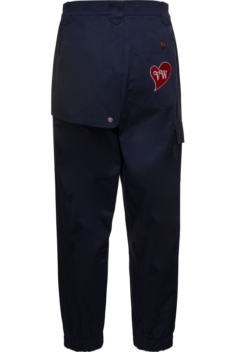 Navy Blue Mid-rise Trousers With Embroidered Logo And Pockets In Cotton Man