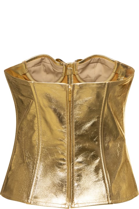 Blumarine for Women Blumarine Gold Bustier Top With Butterfly Detail In Laminated Leather Woman