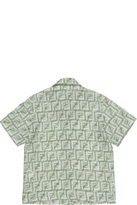 Fendi Shirts for Boys Fendi Bowling Shirt With Green Monogram Motif