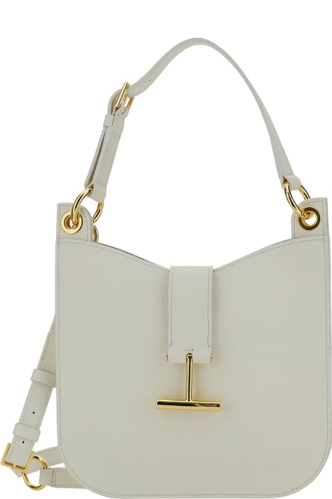 Bags Sale for Women Tom Ford 'tara' White Handbag With T Signature Detail In Grainy Leather Woman