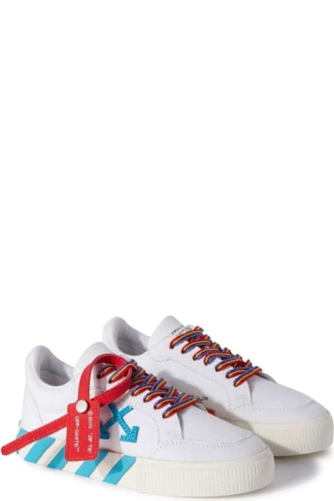 Off-White Vulcanized Low-top Sneakers With Arrow Logo And Diag Stripe Motif In White Canvas Boy
