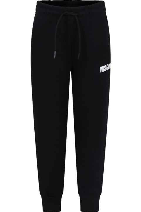 MSGM Bottoms for Girls MSGM Black Trousers For Kids With Logo