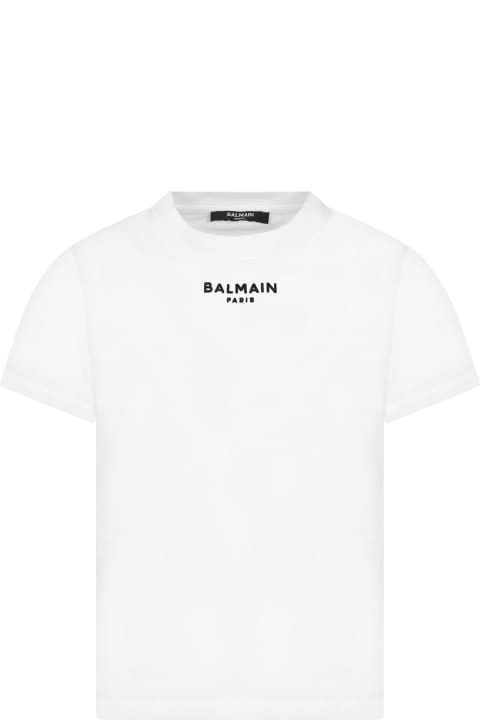 Homeware Balmain White T-shirt With Iconic Black Logo For Kids