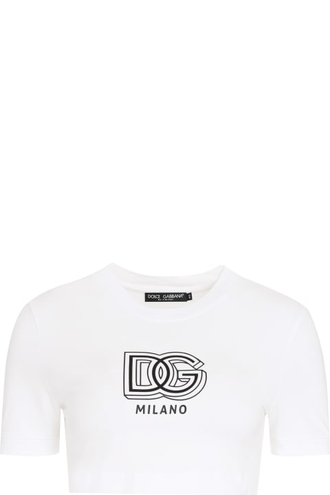 Topwear for Women Dolce & Gabbana Stretch Cotton Crop T-shirt With Logo