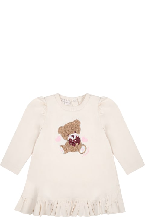 Monnalisa Clothing for Baby Girls Monnalisa Beige Dress For Baby Girl With Bear