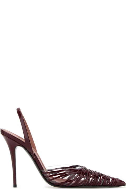 Amina Muaddi Burgundy Leather Lori Pumps