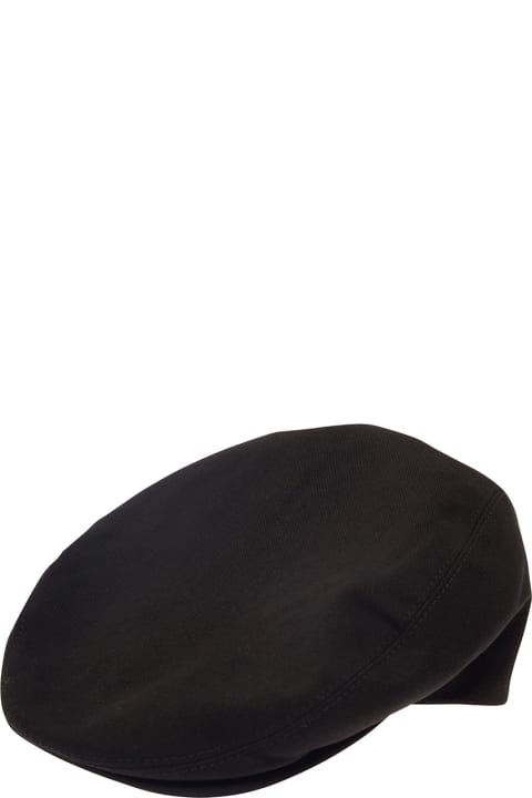 Black Flat Cap With Logo Plaque In Cotton Twill Man