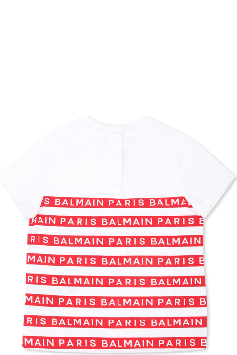 Balmainのベビーガールズ Balmain White T-shirt For Baby Boy With Logo