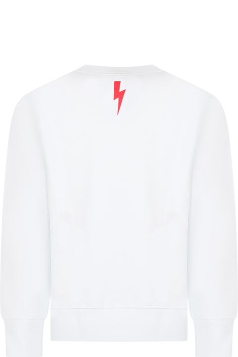 Neil Barrett Kids Neil Barrett White Sweatshirt For Boy With Red And White Logo