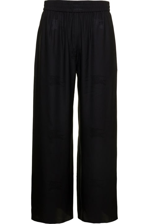 'alex' Black Loose Pants With Jacquard Equestrian Knight In Silk Woman
