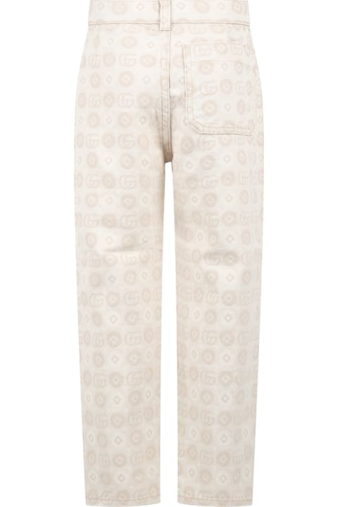 Gucci for Kids Gucci Ivory Jeans For Boy With Beige Gg