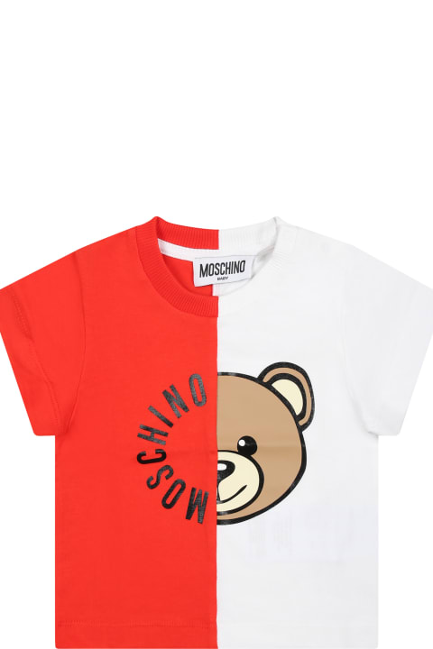 Topwear for Baby Boys Moschino Red T-shirt For Babies With Teddy Bear And Logo