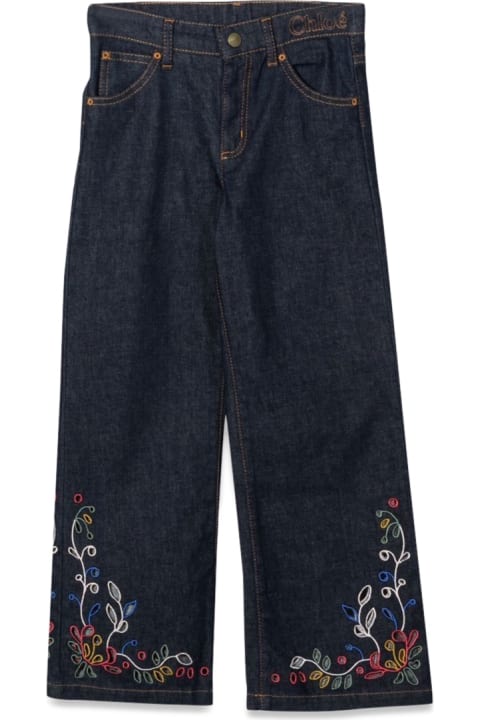 Chloé Bottoms for Girls Chloé Wide Bottom Jeans With Embroidery