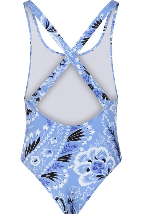 Etro Swimwear for Girls Etro Sky Blue Swimsuit For Girl With Paisley Motif
