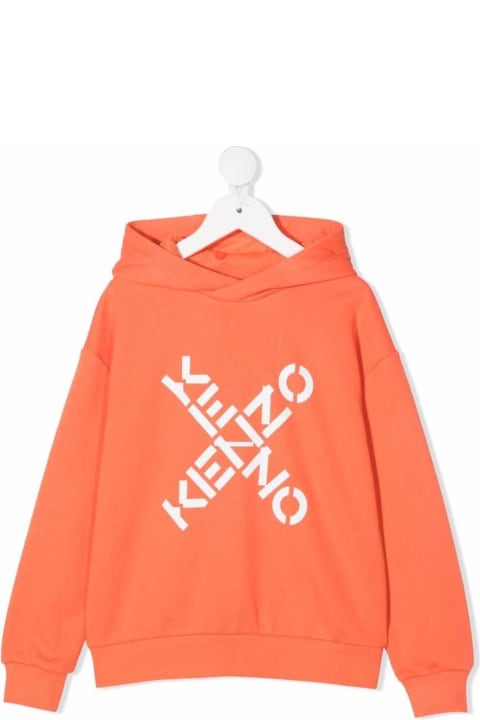 Kenzo Kids Boy's Orange Cotton Hoodie With Logo Print