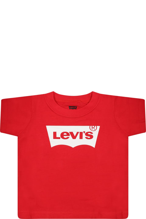 Red T-shirt For Babies With White Logo Print
