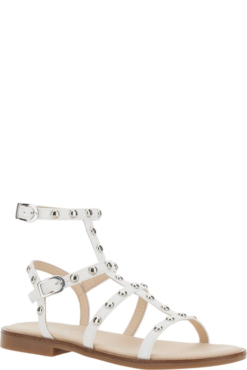 Monnalisa Shoes for Girls Monnalisa White Sandals With All-over Applied Studs In Tech Fabric Girl