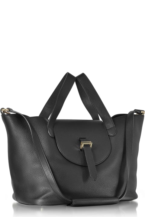 Black Leather Thela Medium Tote Bag