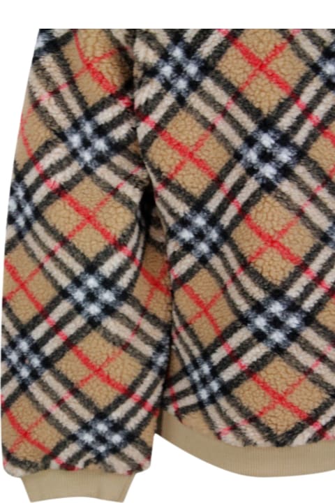 Burberry Sale for Kids Burberry Long-sleeved Crew-neck Sweater In Fleece With Check Pattern And Ribbed Fabric Cuffs