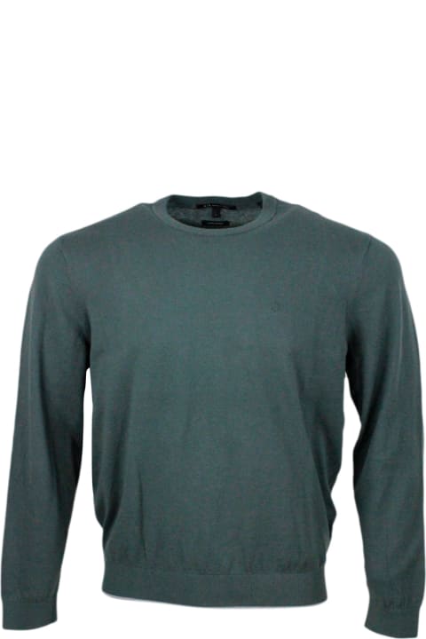 Armani Collezioni Sweaters for Men Armani Collezioni Lightweight Long-sleeved Crew-neck Sweater Made Of Warm Cotton And Cashmere With Contrasting Color Profiles At The Bottom And On The Cuffs