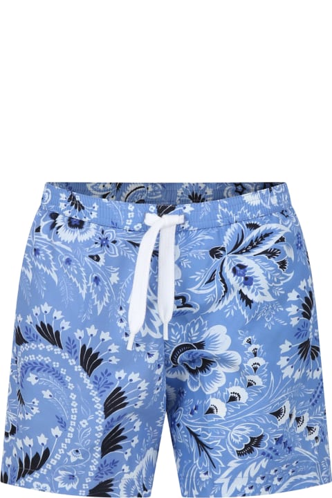 Etro Swimwear for Boys Etro Sky Blue Swim Boxer For Boy With Paisley Pattern