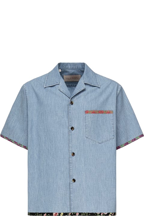 Fashion for Men Valentino Garavani Denim Shirt With Floral Print Trim